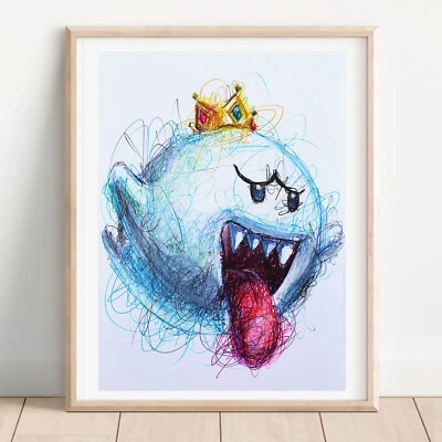 King Boo Ballpoint Pen Print, Super Mario Art Poster - Изображение 1 из 3