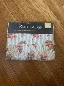 Nuevo Ralph Lauren EMMA Azul Blanco Rayas Rosa Floral Volantes Sábana Plana - Doble - Imagen 1 de 4
