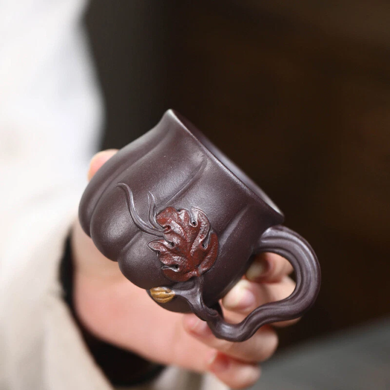 Taza de té creativa real Yixing Zisha con mango 120 ml taza hecha a mano diseño calabaza Foto 1 de 4