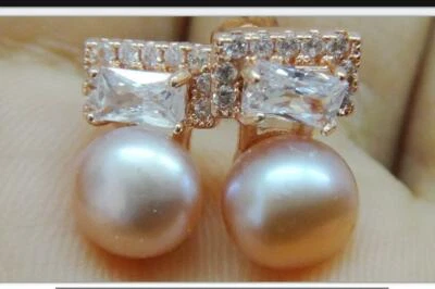Pair of 7mm natural south sea genuine pink pearl earring prefect AAA 8288aaa - Image 1 of 3
