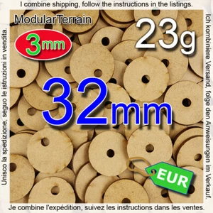 10x 32mm Round Base 3mm MDF with a Hole for 5mm / 6mm Magnets War Hammer 40k AOS - Imagen 1 de 7