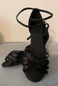 Women's Latin Dance Shoes Ballroom Salsa Black Satin heel 2.5 “ size 10 US 41 EU - Picture 1 of 4