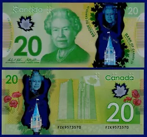 Canada $20 2012  P-108b / BC-71b  "Prefix FZK"  UNC Polymer - Queen Elizabeth II - Picture 1 of 3