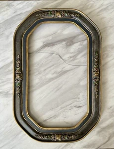 Antica cornice ottagonale rotonda in legno ornato dipinto adatta 11,5”x19,5” - Foto 1 di 9