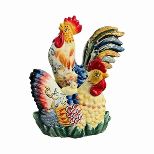 Fitz and Floyd Rooster & Hen Napkin Holder Ricamo Chickens Farmhouse 63/459 - Picture 1 of 8