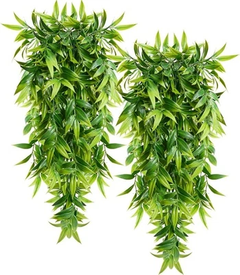 Plantas colgantes artificiales hojas de bambú falsas plantas colgantes falsas 2 verdes Foto 1 de 4