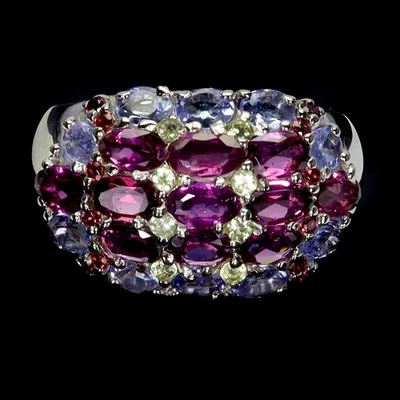 925 Sterlingsilber Ring Oval Rhodolith Peridot Tansanit Edelstein Schmuck Größe - Bild 1 von 4