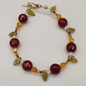 Vintage Glasperlen Armband Karneol Stein orange goldfarben 8 Zoll - Bild 1 von 11