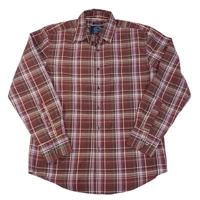 Bruno New York Seersucker Long Sleeve Button Down Shirt Mens S Burgundy Plaid - Image 1 of 4