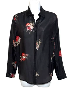 BLUSA CON BOTONES SEMI TRANSPARENTE FLORAL NEGRA ALGODÓN Y SEDA THE KOOPLES, TALLA 1, XS/S - Imagen 1 de 6