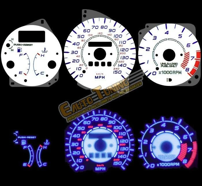 Kit de medidores Indiglo El branco brilho azul reverso para 92-95 Mazda MX3 MX-3 com RPM - Imagem 1 de 1