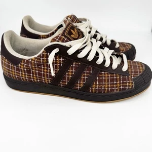 Scarpa Adidas uomo originale mezza conchiglia taglia 11,5 marrone a quadri tweed 463993 RARA - Foto 1 di 11