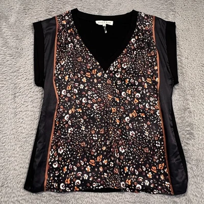 Blusa para mujer Hale Bob mezcla de seda manga gorra M floral cuello en V elástica Foto 1 de 4