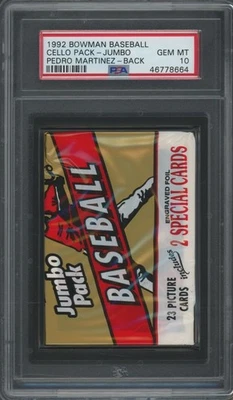 Paquete "Jumbo" sellado de béisbol Bowman 1992 con exhibición de Pedro Martínez RC - PSA 10 Foto 1 de 2