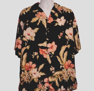 IOLANI Hawaiian Shirt Men XL Medium Rayon Button Up Floral Black Hawaii USA Loop - Picture 1 of 3