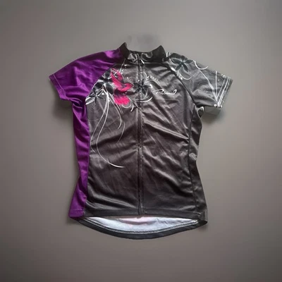 Camiseta deportiva de ciclismo Primal Wear M púrpura/gris pájaro flor cremallera completa manga corta Foto 1 de 4