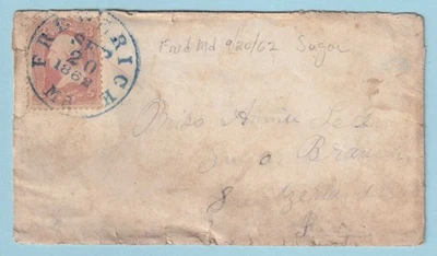 UNITED STATES COVER - 1862 FREDERICK MARYLAND - EXCELLENT BLUE POSTMARK - B516 - Image 1 of 2