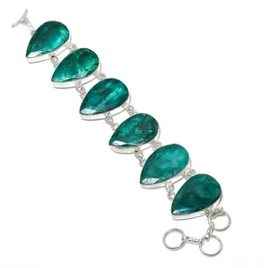 Skota Emerald (Simulated) Gemstone 925 Sterling Silver Bracelet 7-8" V021 - Picture 1 of 4