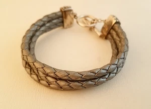 Michael Dawkins Grau Leder Sterling Silber Armband Dreifach Geflochten Thailand - Bild 1 von 8