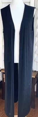 Vtg Chico's Travelers  Duster 2 Black Vest Open Front Slinky made USA Lagenlook - Image 1 of 4