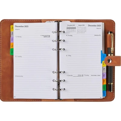 Neues AngebotKalender 2025 2026, Wochenplaner, Ringbuch, A6, Notizen, Tabs, Kunstleder