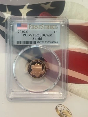 2025 S Lincoln Cent 1C PCGS PR70DCAM           FIRSTSTRIKE FLAG     PERFECT COIN - Image 1 of 2