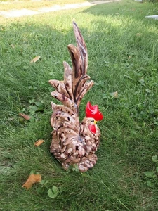 Vintage Hahn Statue 12" handbemalt Keramik Bauernhaus Dekor großer Schwanz - Bild 1 von 15