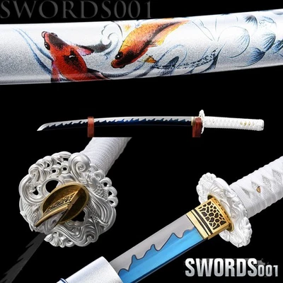Fancy Carp Painted Silvery Saya Japanese Samurai Wakizashi Sword Blue SharpBlade - Image 1 of 4