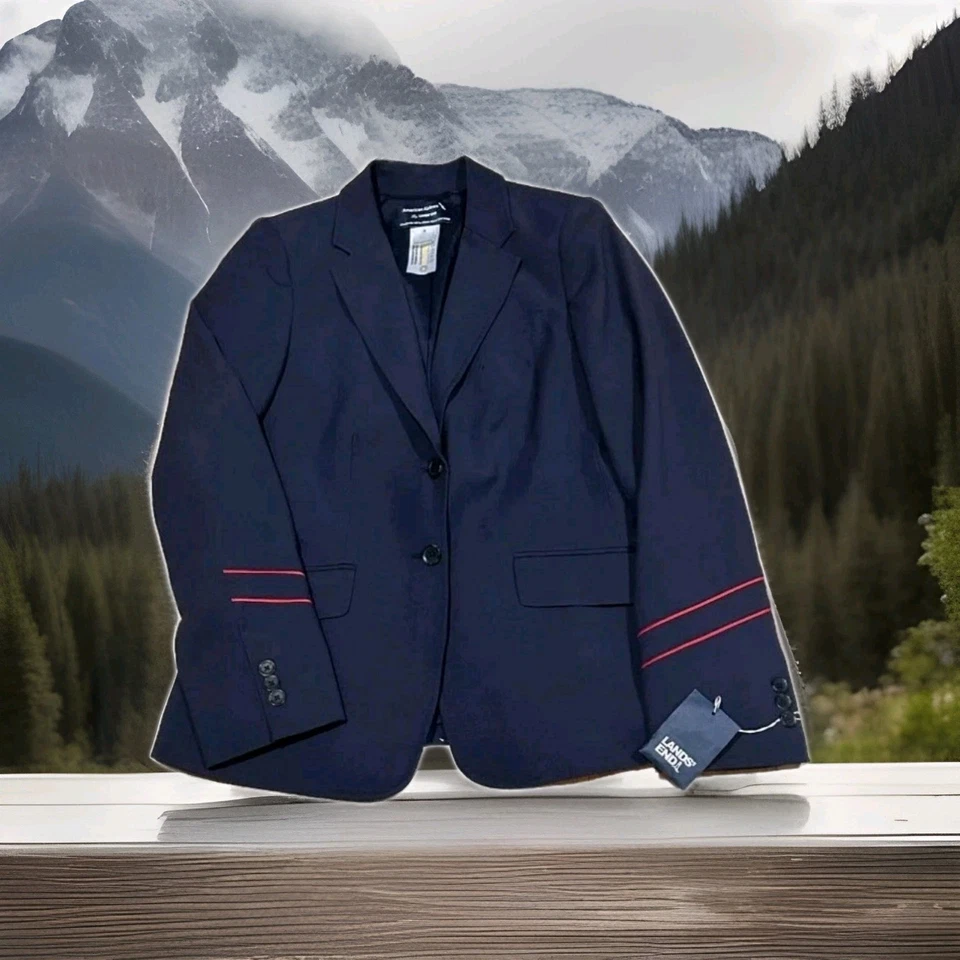 全新带标签 American Airlines for Lands End Blazer 女式 6 码海军蓝内衬红色条纹 — 第 1/4 张图片