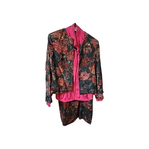 Vintage Margaret Smith Womens Floral Open Front Blazer Jacket, SKIRT Size 12 - Picture 1 of 9