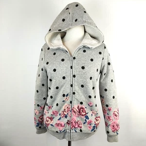 Balabala Kids Size age 14 Grey Polka Dot Floral Hooded Zip Jacket Sherpa Lined - Picture 1 of 10
