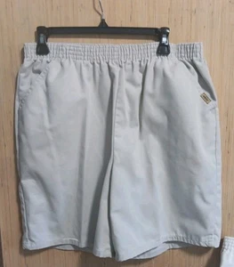 Chic Sz 18 Beige Ladies Vtg Bermuda Shorts 100%Cotton Pull On Elastic Waist  - Picture 1 of 4