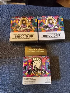 Dr Squatch Bricc’d Up Trojan Lot of 2 Soap + limited Edition Condom 3pk Set - Picture 1 of 1