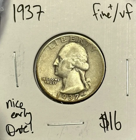 1937 P Washington Quarter Choice Fine/VF- Better Date! Cover