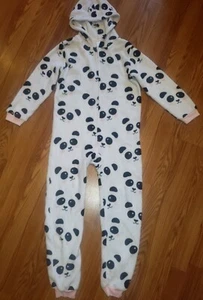 girls size 10-12 one piece pajamas footless panda bears - Picture 1 of 5