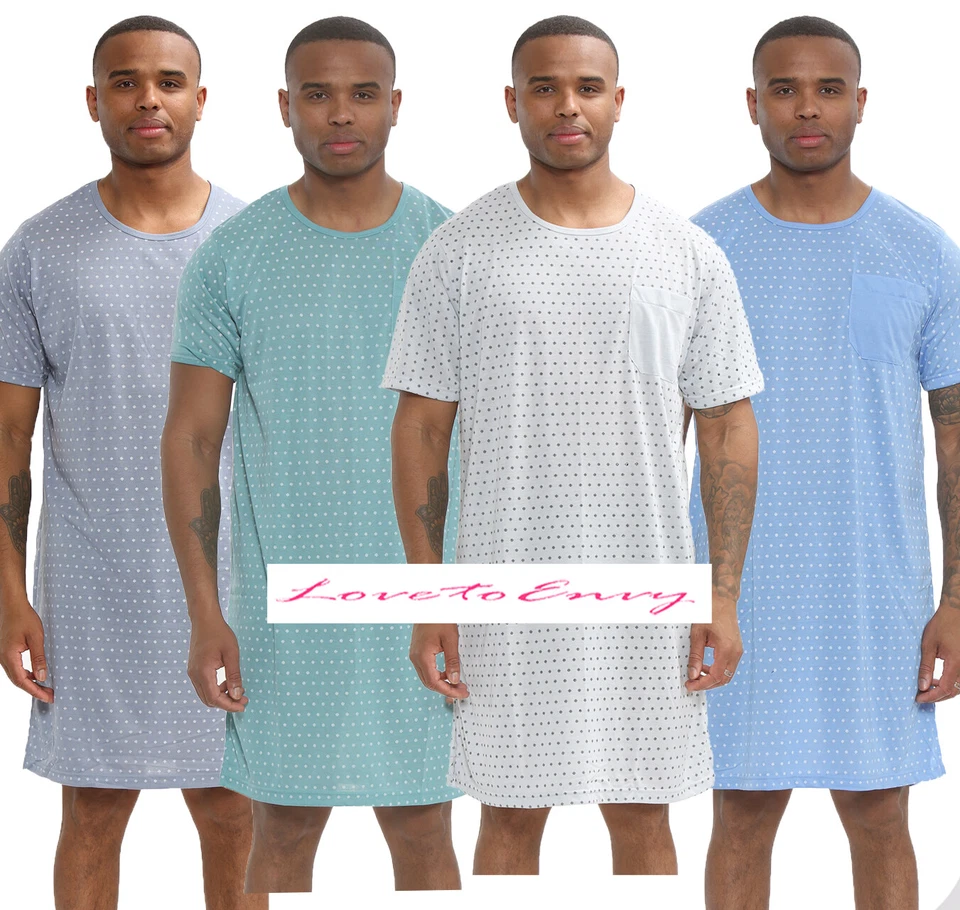 Mens Short Sleeve Night shirt Long Pocket Nightwear Pyjama Night Loungewear Top. - Image 1 of 1