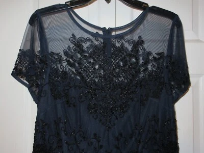 Adrianna Papell 女式亮片覆盖礼服正式尺寸 12 海军蓝帽袖 — 第 1/4 张图片