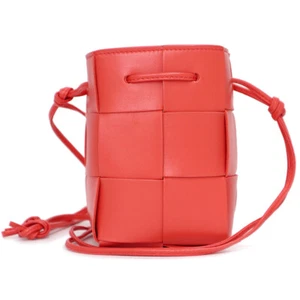 BOTTEGA VENETA Cassette Mini Crossbody Bucket Shoulder Bag Lambskin , Red 680217 - Picture 1 of 11