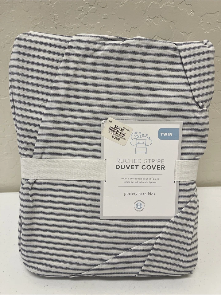 Funda nórdica doble Pottery Barn acanalada azul/blanco a rayas Foto 1 de 4