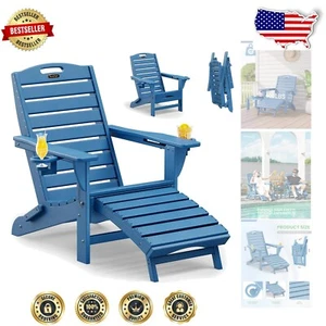 Folding Adirondack Chair with Retractable Ottoman & Dual Cup Holders - Navy Blue - Picture 1 of 9