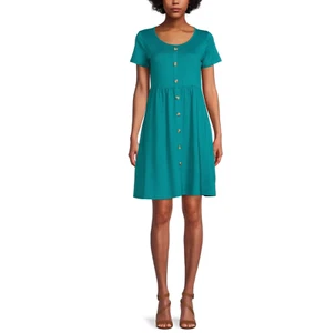 Nine.Eight Mini Dress Women's XL Green Short Sleeve Round Neck Polyester Blend - Picture 1 of 5
