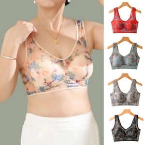 Women's Printed Bras Lace Underwear Padded Mesh Seamless Wire-free Comfort□ ↑ - Picture 1 of 18