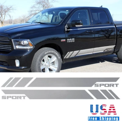 For Dodge RAM 1500 2500 3500 2x Matte Silver Side Skirt Door Vinyl Decal Sticker Foto 1 de 4