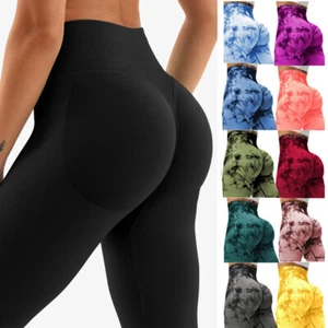 Women Yoga Pants Push Up Tie Dye Leggings Bum Butt Lifting Sport Gym Trousers UK - Picture 1 of 31