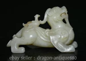 8.8" ancient Chinese white jade carving Pi Xiu Unicorn Beast statue sculpture - Picture 1 of 10