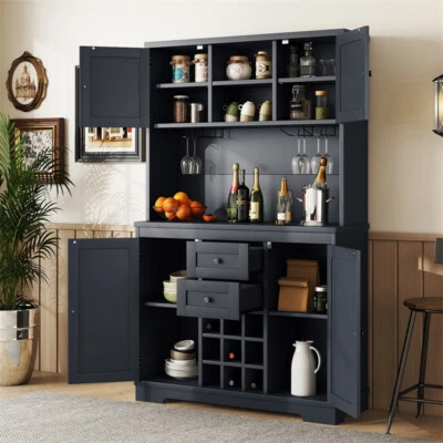 Blue Coffee Bar Cabinet Farmhouse Buffet Cabinet w/Storage 73.8"Tall Bar Cabinet - Image 1 of 4