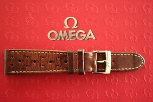 CINTURINO OROLOGIO 20 MM ARGENTO FIBBIA MARRONE RALLY TROPIC VITELLO CINTURINO PER OMEGA - Foto 1 di 4