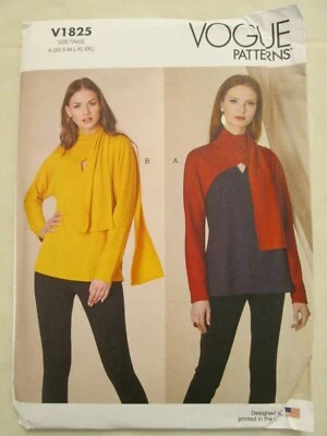 Vogue 1825 Easy Fitted Knit Tops Pattern XS-XXL Scarf Neckline Raglan Sleeves UC - Image 1 of 2