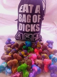 Eat A Bag of Dicks Chocolate Miniature Cocks Gag Gift Anonymously Mailed - Picture 1 of 1