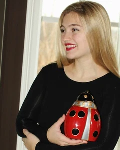 Timmy Woods RED BLACK CARVED LUCKY LADYBUG Handbag SHOULDER BAG CLUTCH PURSE - Picture 1 of 5